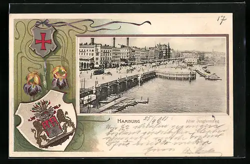 Passepartout-Lithographie Hamburg-Neustadt, Alter Jungfernstieg, Wappen