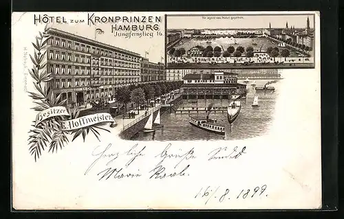 Lithographie Hamburg-Neustadt, Hotel zum Kronprinzen, Bes. E. Hoffmeister, Alsterblick