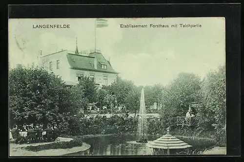 AK Hamburg-Langenfelde, Etablissement Forsthaus mit Teichpartie