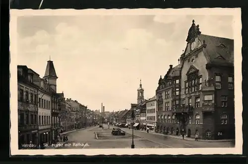AK Werdau i. Sa., Markt mit dem Rathaus