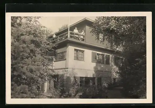 AK Gottleuba, Besucher auf der Terrasse, Augustusberg