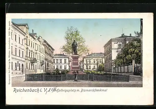 AK Reichenbach i. V., Solbrigsplatz mit Bismarckdenkmal