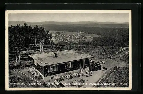 AK Hahnenklee /Harz, Blick vom Aussichtsturm auf Bocksberg Restaurant und Ort