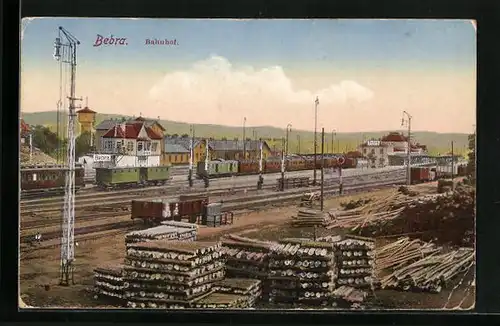 AK Bebra, Bahnhof mit Güterzügen