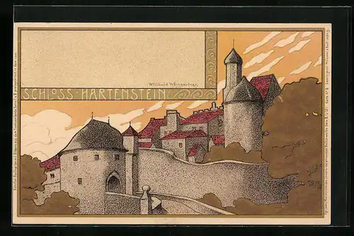 Künstler-AK Meissner & Buch (M&B) Nr. 2: Hartenstein, Schloss im Abendrot