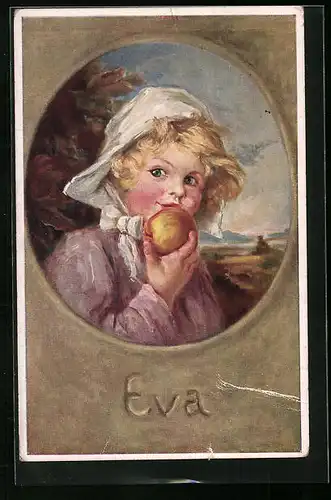 Künstler-AK K. Barth: Eva mit einem Apfel