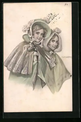 Künstler-AK W. Braun: Zwei jungen Damen mit Umhängen