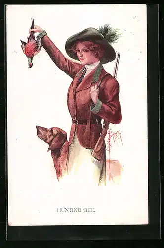 Künstler-AK Court Barber: Hunting Girl, Jägerin mit Fasan