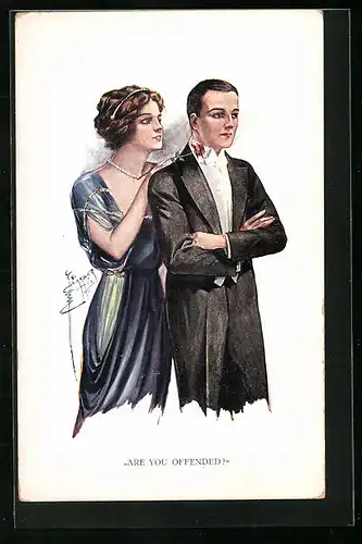 Künstler-AK Court Barber: Are you offended?, Paar in Abendgarderobe