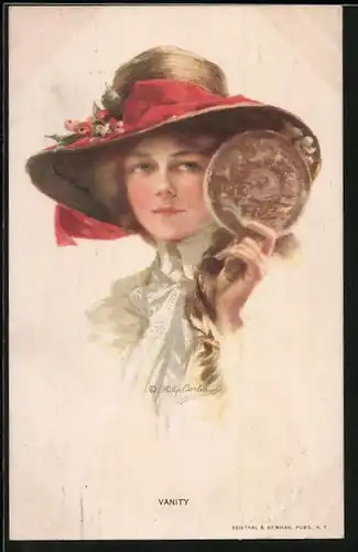 Künstler-AK Philip Boileau: Vanity, Junge Dame mit Handspiegel