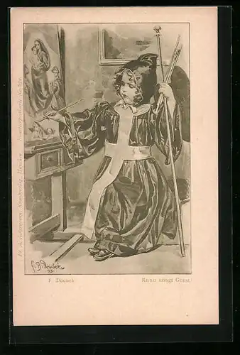 Künstler-AK Franz Doubek: Kunst bringt Gunst - Münchener Kindl malt fromme Szene