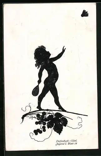 Künstler-AK Diefenbach: Schattenbild eines Kindes mit Federball
