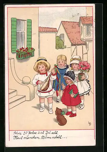 Künstler-AK Lia Döring: Kinder singen und musizieren auf der Strasse