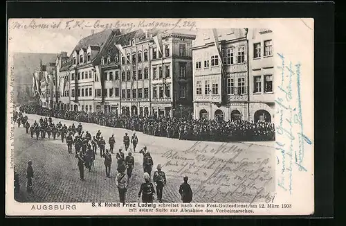 AK Augsburg, Prinz Ludwig nach dem Festgottesdienst am 12.03.1903