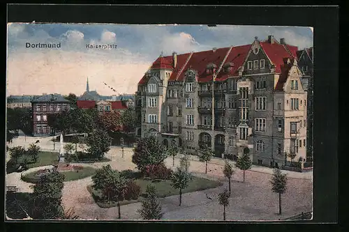 AK Dortmund, Kaiserplatz mit Springbrunnen