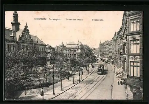 AK Chemnitz, Beckerplatz, Dresdner Bank, Poststrasse