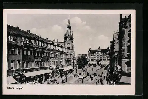 AK Erfurt, Anger mit Weinrestaurant und Strassenbahn