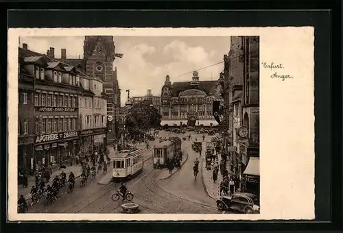 AK Erfurt, Anger mit Strassenbahn und Kaufhaus Römischer Kasier