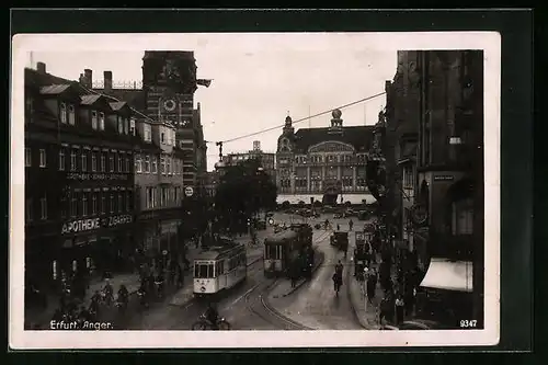 AK Erfurt, Anger mit Strassenbahn und Apotheke
