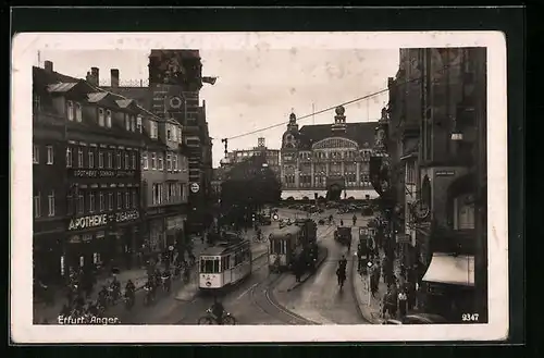 AK Erfurt, Anger mit Strassenbahn aus der Vogelschau