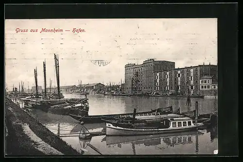 AK Mannheim, Hafen mit Ausflugsbooten