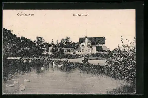 AK Bad Oeynhausen, Gasthaus Siel-Wirtschaft mit Schwänen