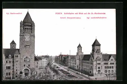 AK Posen, Schlossplatz mit Blick auf die St.-Martinstrasse