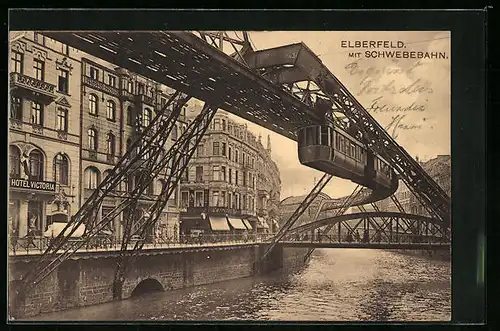 AK Elberfeld, Ortsansicht mit Schwebebahn