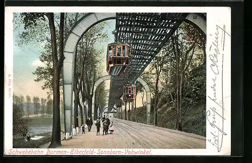 AK Barmen-Elberfeld, Schwebebahn mit Passanten