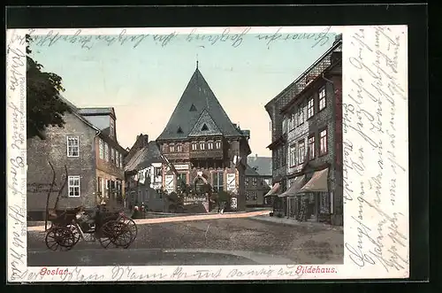AK Goslar i. Harz, Pferdekutsche vor dem Hotel