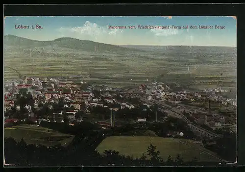 AK Löbau i. S., Panorama vom Friedrich-August-Turm auf die Löbauer Berge