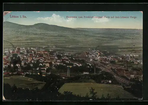 AK Löbau i. S., Ortspartie vor den Löbauer Bergen