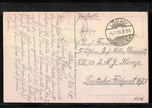 AK Löbau i. S., Ortspartie vor den Löbauer Bergen