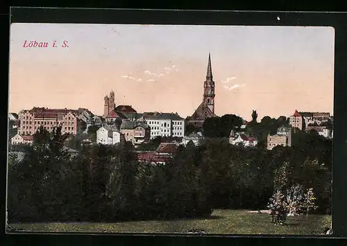 AK Löbau i. S., Ortspartie im Abendrot