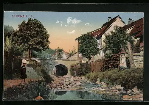 AK Altenau i. H., Flusspartie mit Brücke