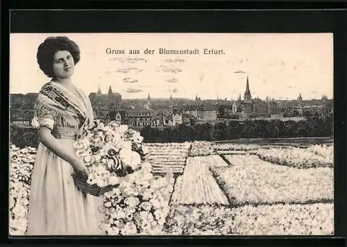 AK Erfurt, Panorama mit Blumenfeld