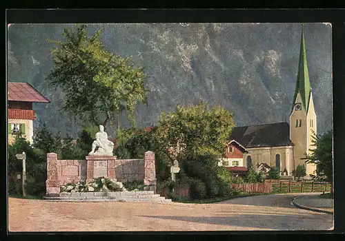 AK Bayrischzell, Kriegerdenkmal, Kirche