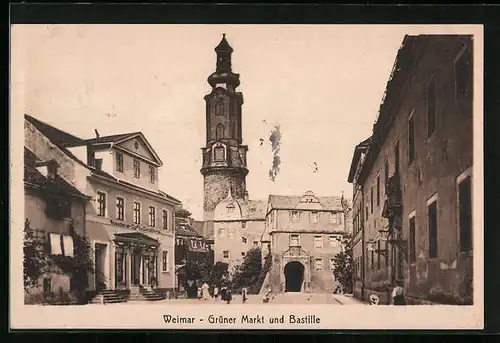 AK Weimar, Strasse Grüner Markt, Bastille