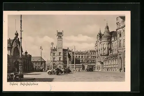 AK Erfurt, Bahnhofsplatz, Turmuhr