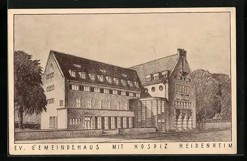 Künstler-AK Heidenheim, Evangelisches Gemeindehaus mit Hospiz