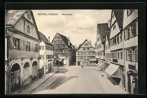 AK Waiblingen, Marktplatz mit Geschäften