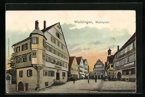 AK Waiblingen, Marktplatz mit Konditorei Wilhelm Ludwig und K. Amtsgericht