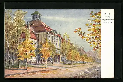 Künstler-AK Dresden, König Georg-Gymnasium