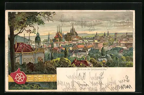 Lithographie Erfurt, Blick von der Grolmanshöhe