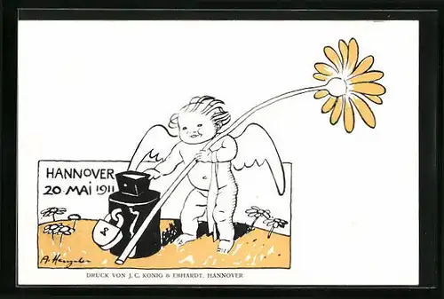 Künstler-AK Hannover, Blumentag 1911 - Engel mit grosser Blume