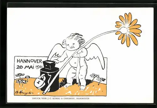 Künstler-AK Hannover, Blumentag 1911 - Engel mit grosser Blume