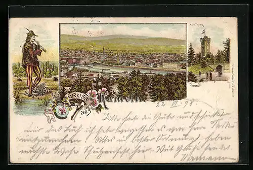 Lithographie Hameln, Rattenfänger, Gesamtansicht, Klüt-Thurm