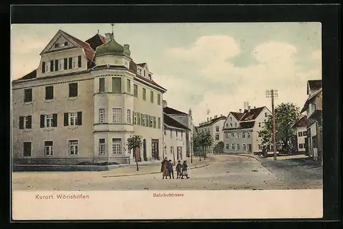 AK Wörishofen, Bahnhofstrasse mit Kindern