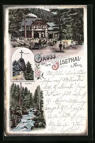 Lithographie Ilsenburg, Gasthaus Prinzess Ilse, Ilsestein