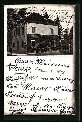 Lithographie Weimar, Liszts Wohnhaus